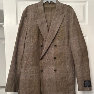 J Crew Slim Fit Plaid Suit Jacket Japanese Linen-Cotton Size 46 L